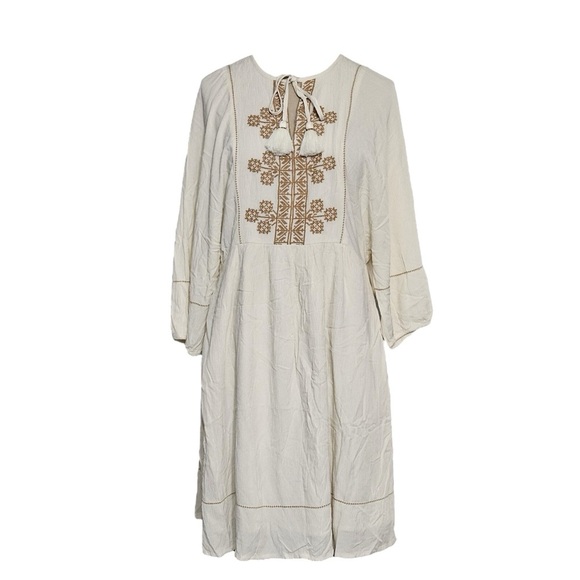 Knox Rose Dress Women’s Size L Cream Tassel Tie Dress Embroidered - Picture 2 of 3